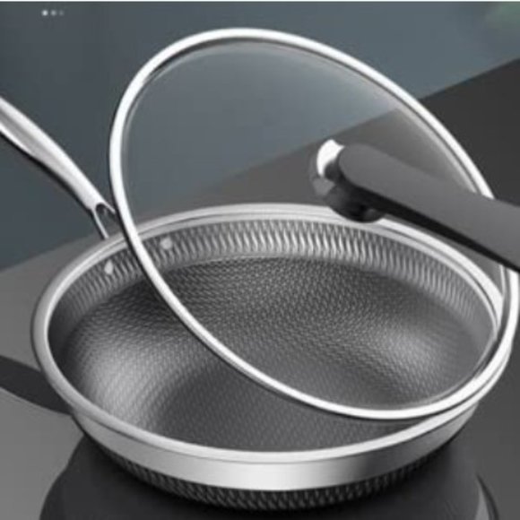 CATHYLIN:  12.5"/ 1 QT -  Nonstick Stainless Steel Wok Pan with Lid - Picture 5 of 13